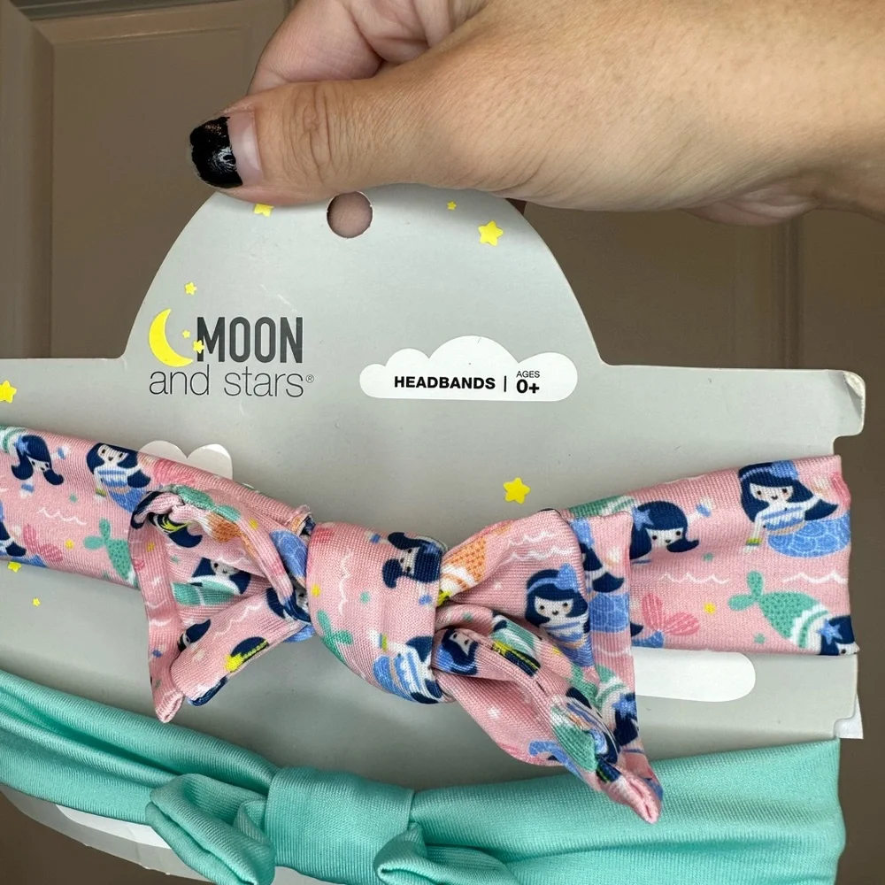 Moon & Stars 2 pcs Bow‎ Headwrap Set Size Newborn+ NWT